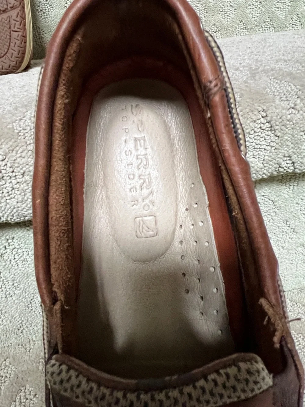 Sperry Chestnut Leather Slip-On Boat Shoes with Cream Sole - Picture 6 of 6